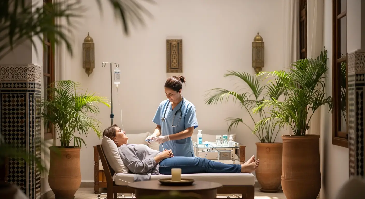 Infirmiere-professionnelle-prodiguant-des-soins-medicaux-dans-une-chambre-dhotel-de-luxe-a-Marrakech